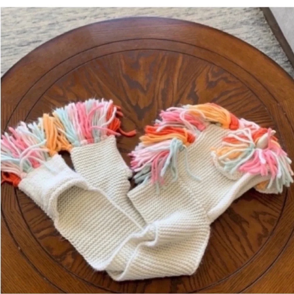 Knit Rainbow Unicorn Hat Scarf Mitten Combo
